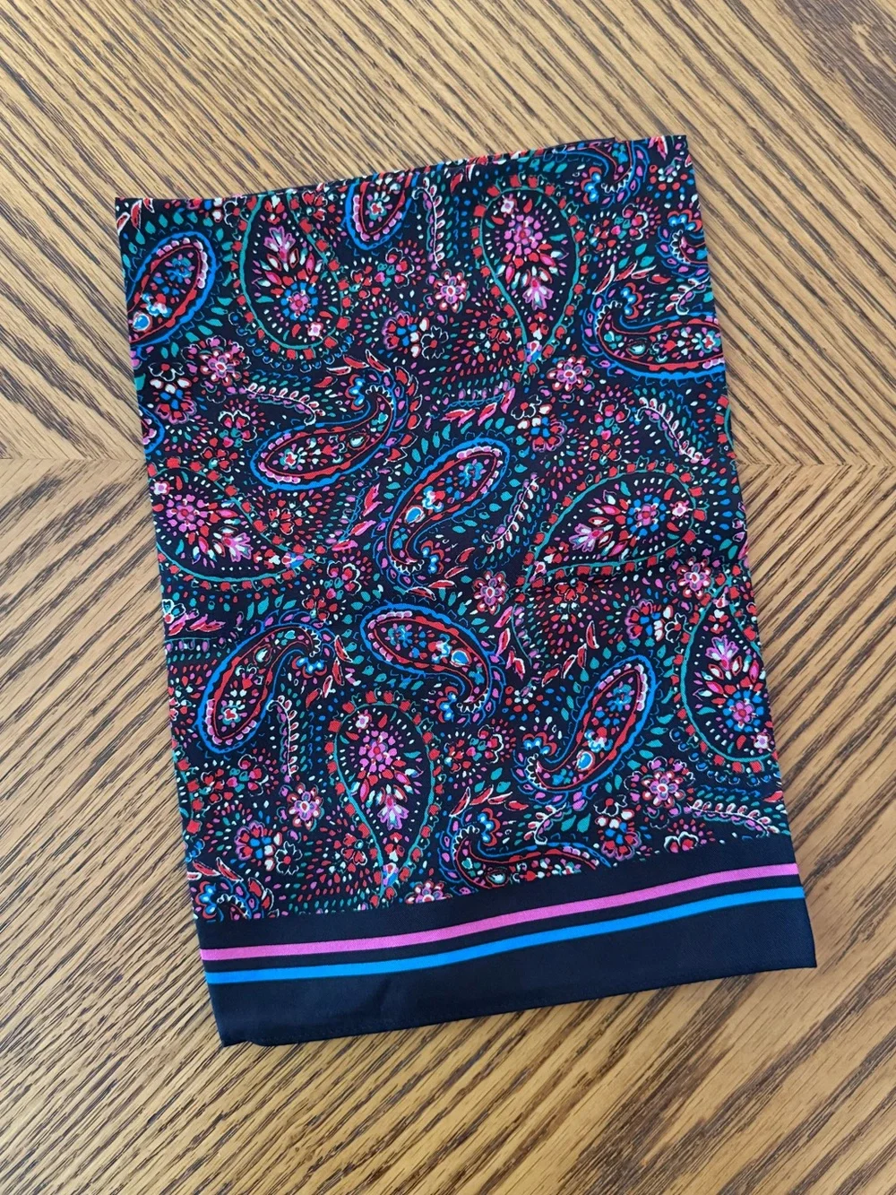 LOFT Silk Scarf - Black, Pink, & Blue Paisley